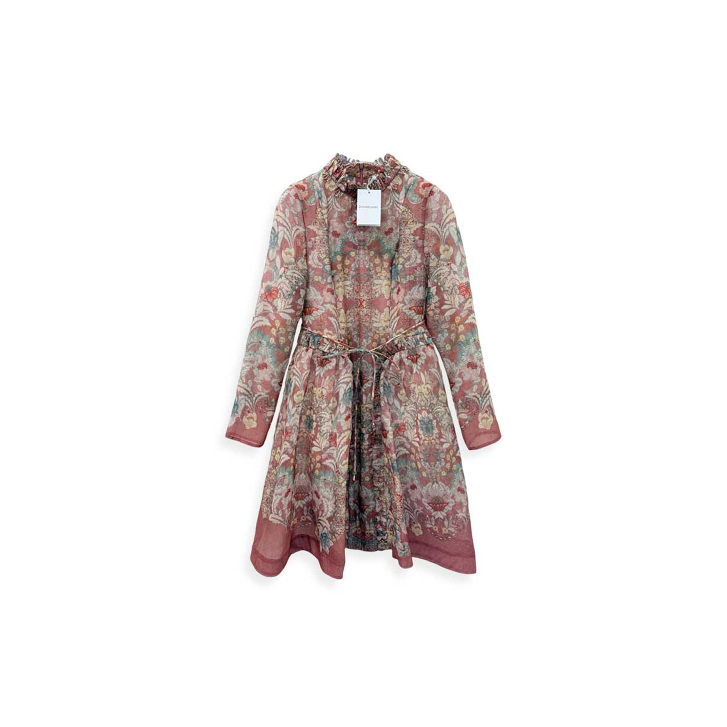 ZIMMERMANN RETRO PRINT STAND COLLAR LONG SLEEVE DRESS 